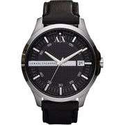 Armani Exchange Men's Analog Watch – Black Dial with Black Leather Strap