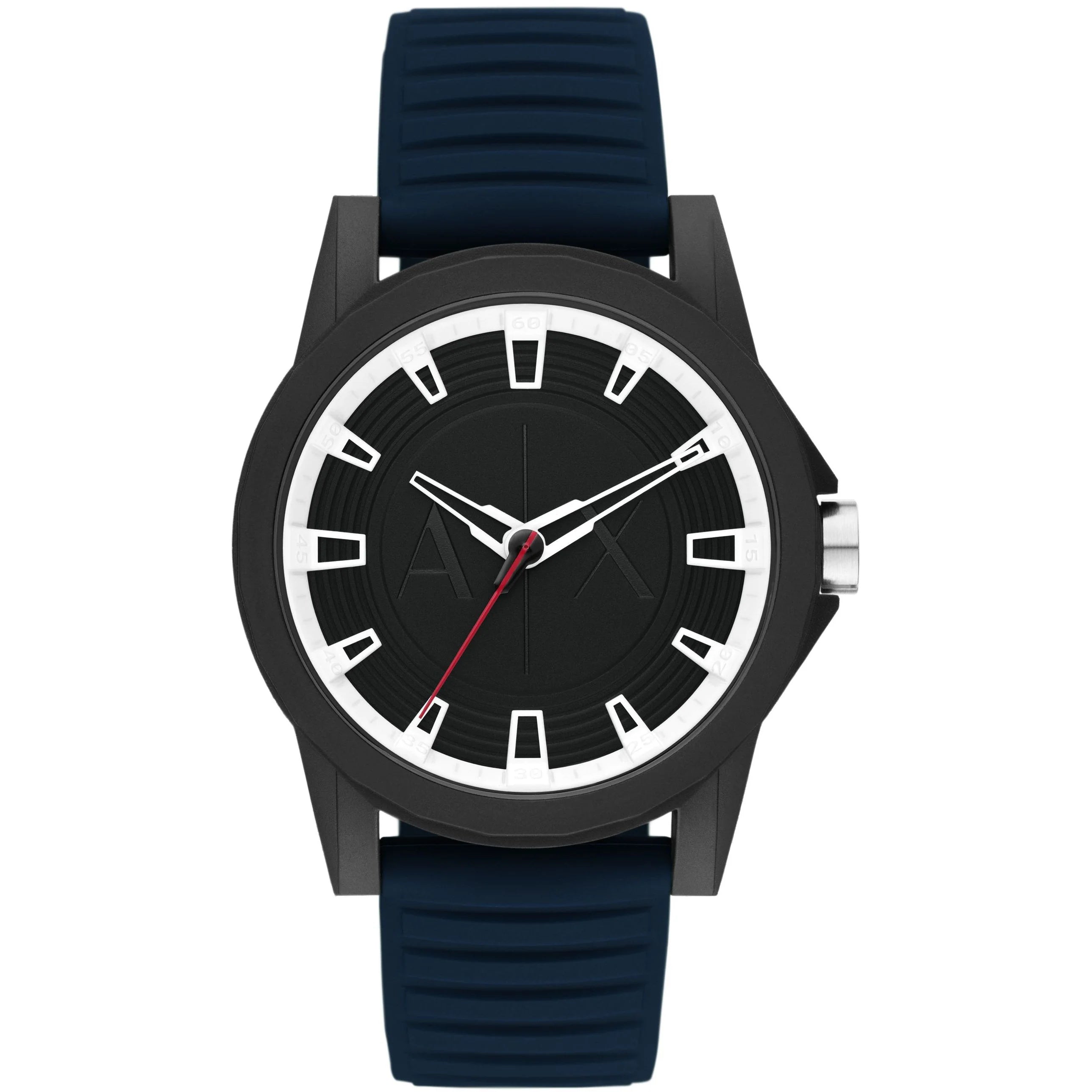 Armani Exchange Men's Analog Watch – Black Dial with Blue Silicone Strap