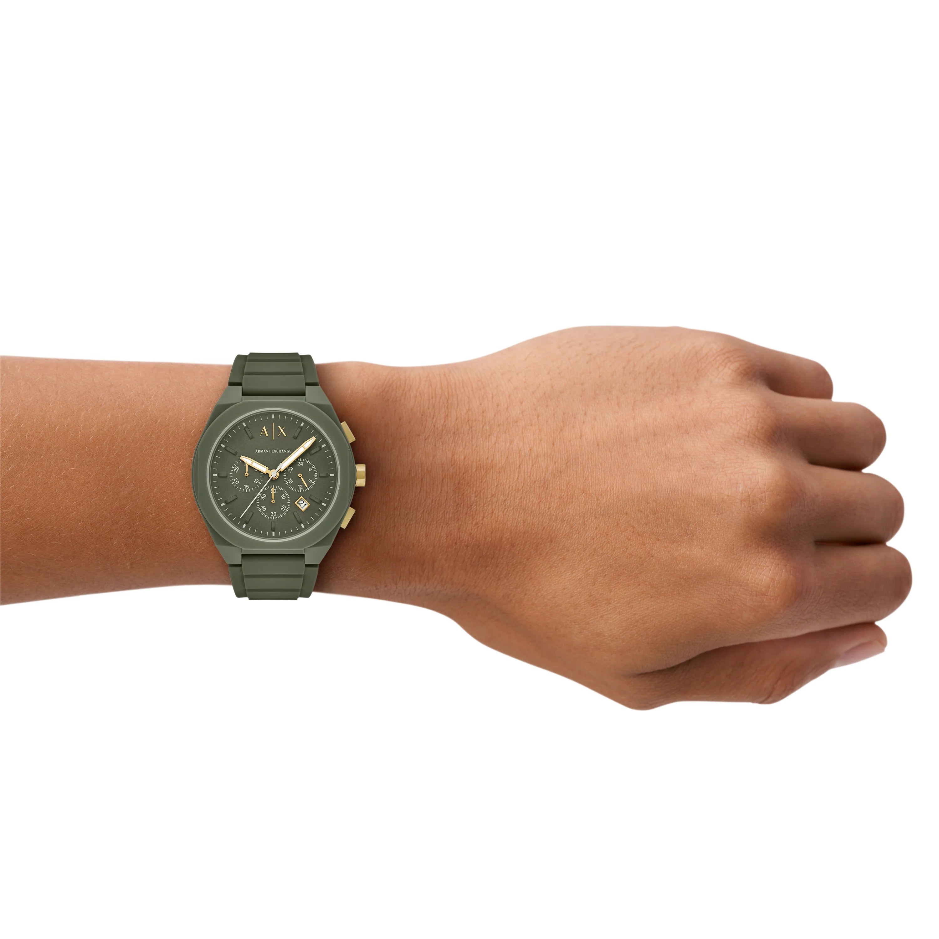 Armani Exchange Men's Chronograph Watch – Olive Green Dial with Olive Green Silicone Strap