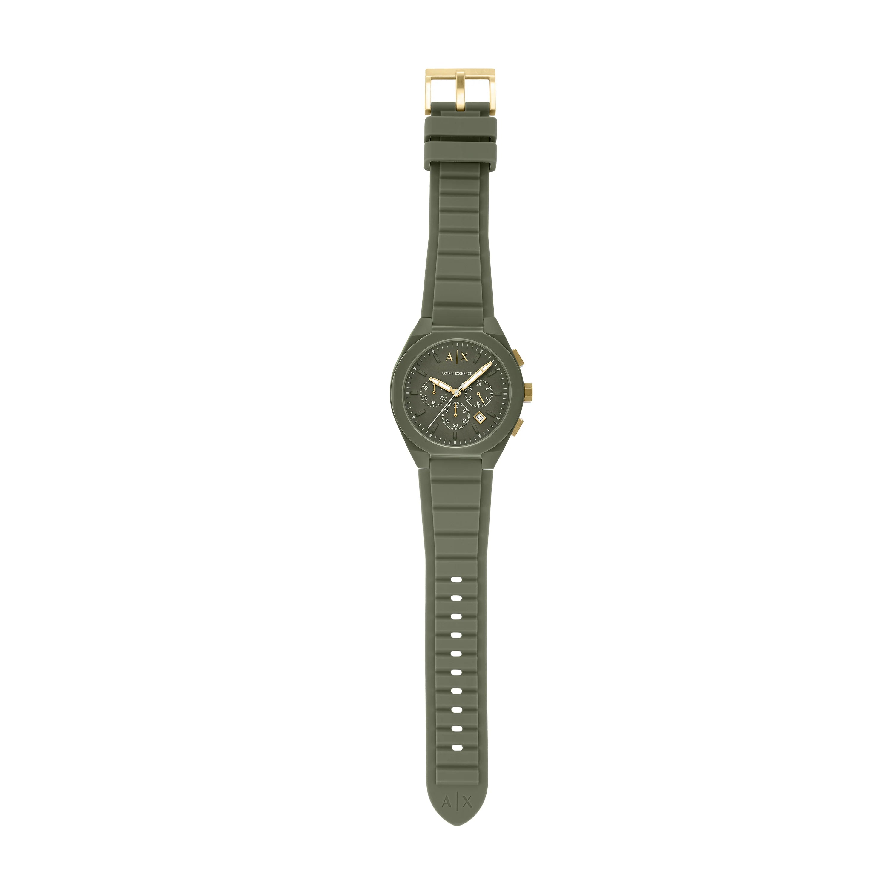 Armani Exchange Men's Chronograph Watch – Olive Green Dial with Olive Green Silicone Strap