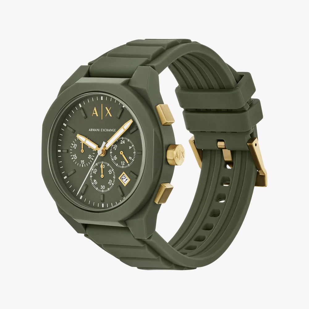 Armani Exchange Men's Chronograph Watch – Olive Green Dial with Olive Green Silicone Strap