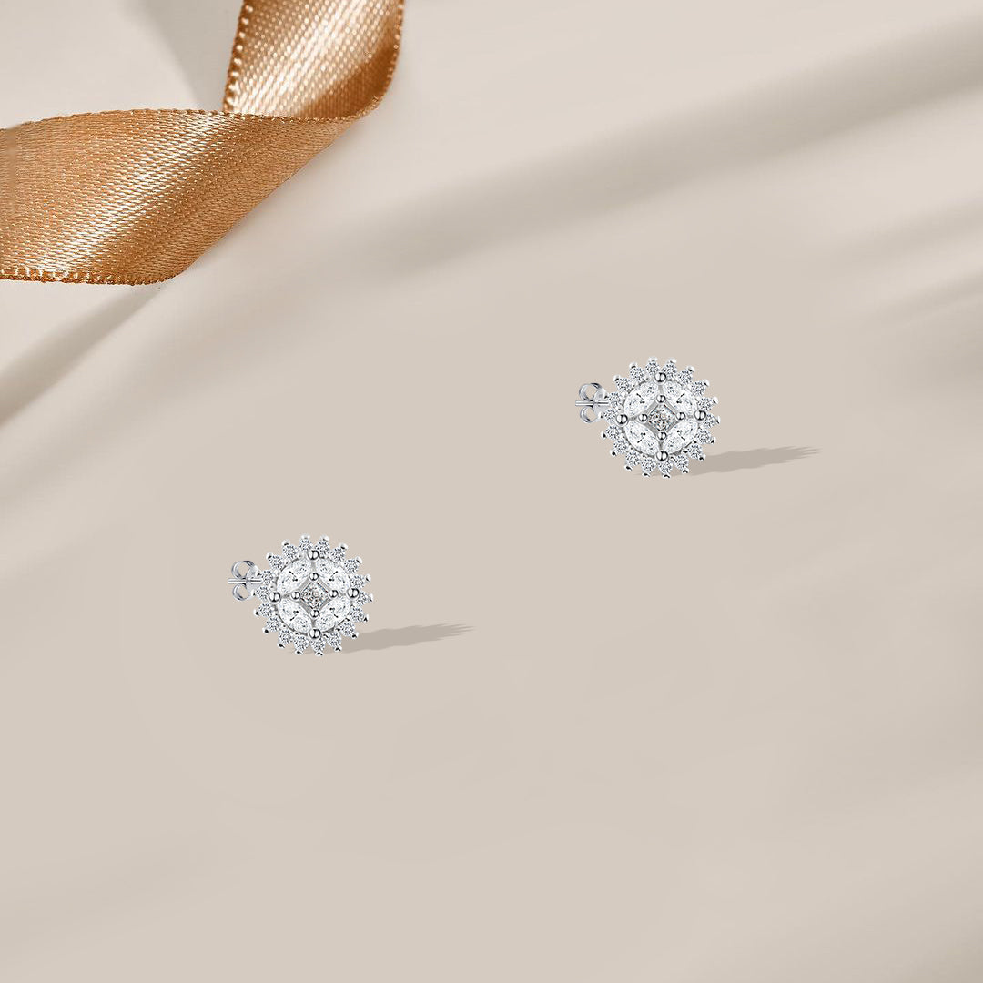 حلق فضة بتصميم دائري مرصع بالفصوص – فضة عيار 925