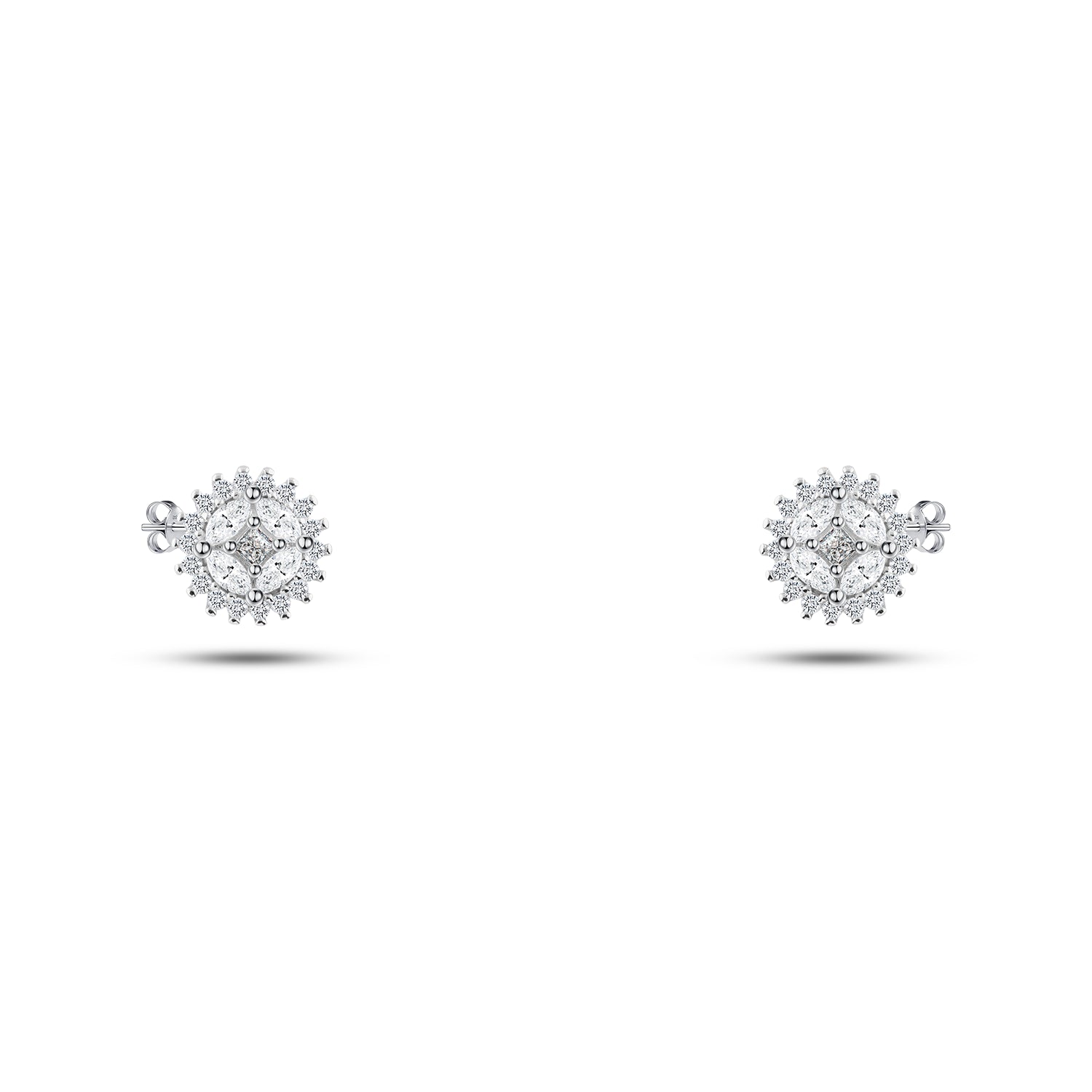 حلق فضة بتصميم دائري مرصع بالفصوص – فضة عيار 925