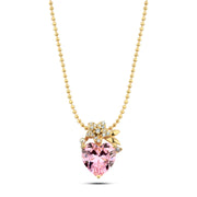 Gold-Plated 925 Silver Necklace – Pink Heart with Sparkling Flower Design