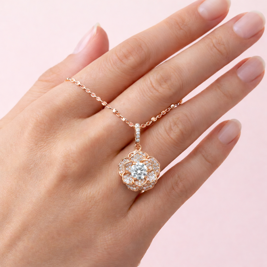 عقد "زهرة مرصعة بفصوص لامعة" فضة عيار 925 – مطلي ذهب