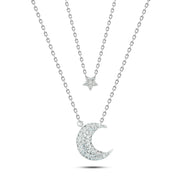 925 Silver Necklace – Sparkling Crescent with Shining Star Design