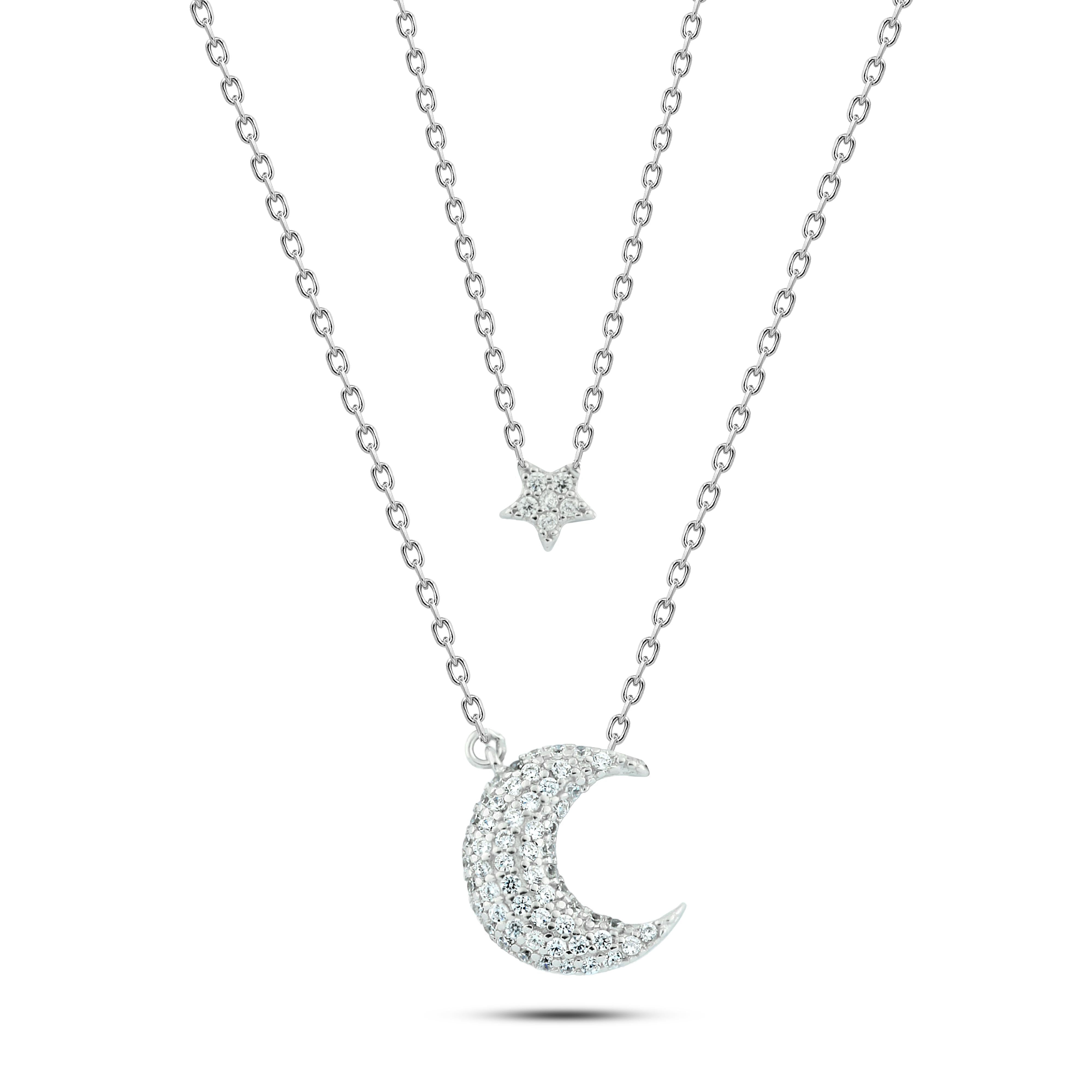 عقد "هلال مرصع مع نجمة لامعة" فضة عيار 925