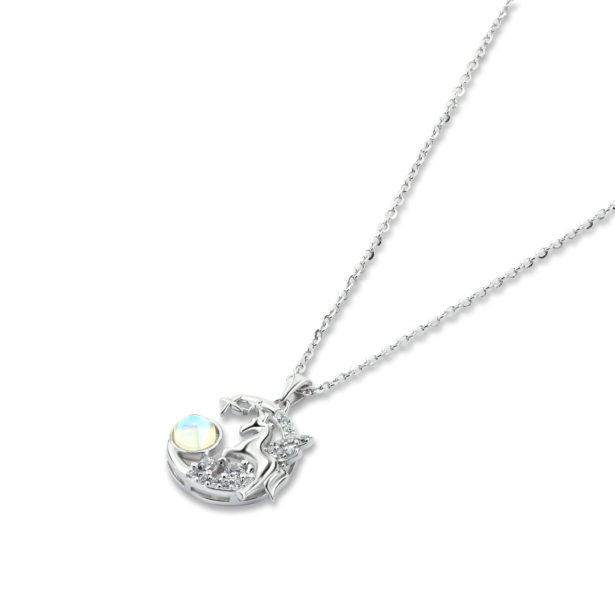 عقد حصان داخل هلال مرصع فضة عيار 925