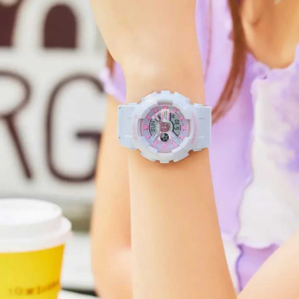 Casio Baby-G Analog-Digital Women's Wristwatch with White Resin Strap and Pink Accents