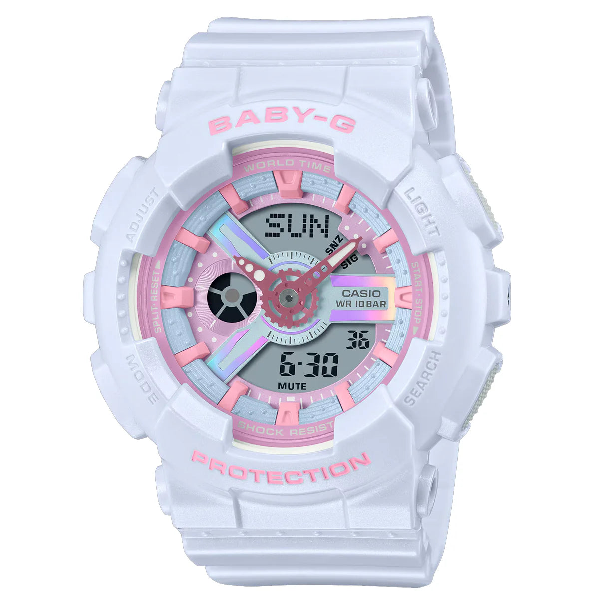 Casio Baby-G Analog-Digital Women's Wristwatch with White Resin Strap and Pink Accents