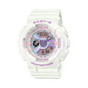 Casio Baby-G Analog-Digital Women's Wristwatch with White Resin Strap and Purple Accents