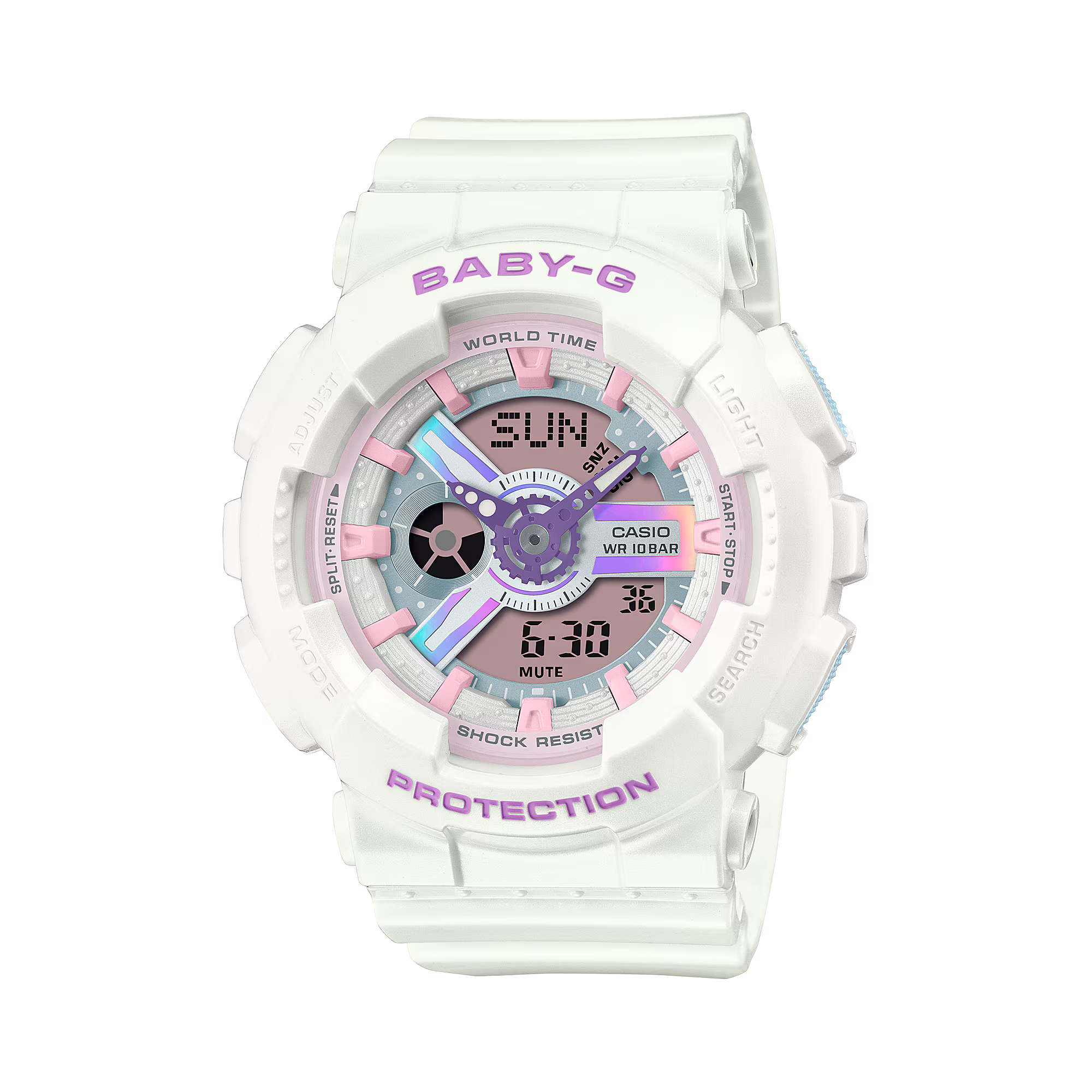 Casio Baby-G Analog-Digital Women's Wristwatch with White Resin Strap and Purple Accents