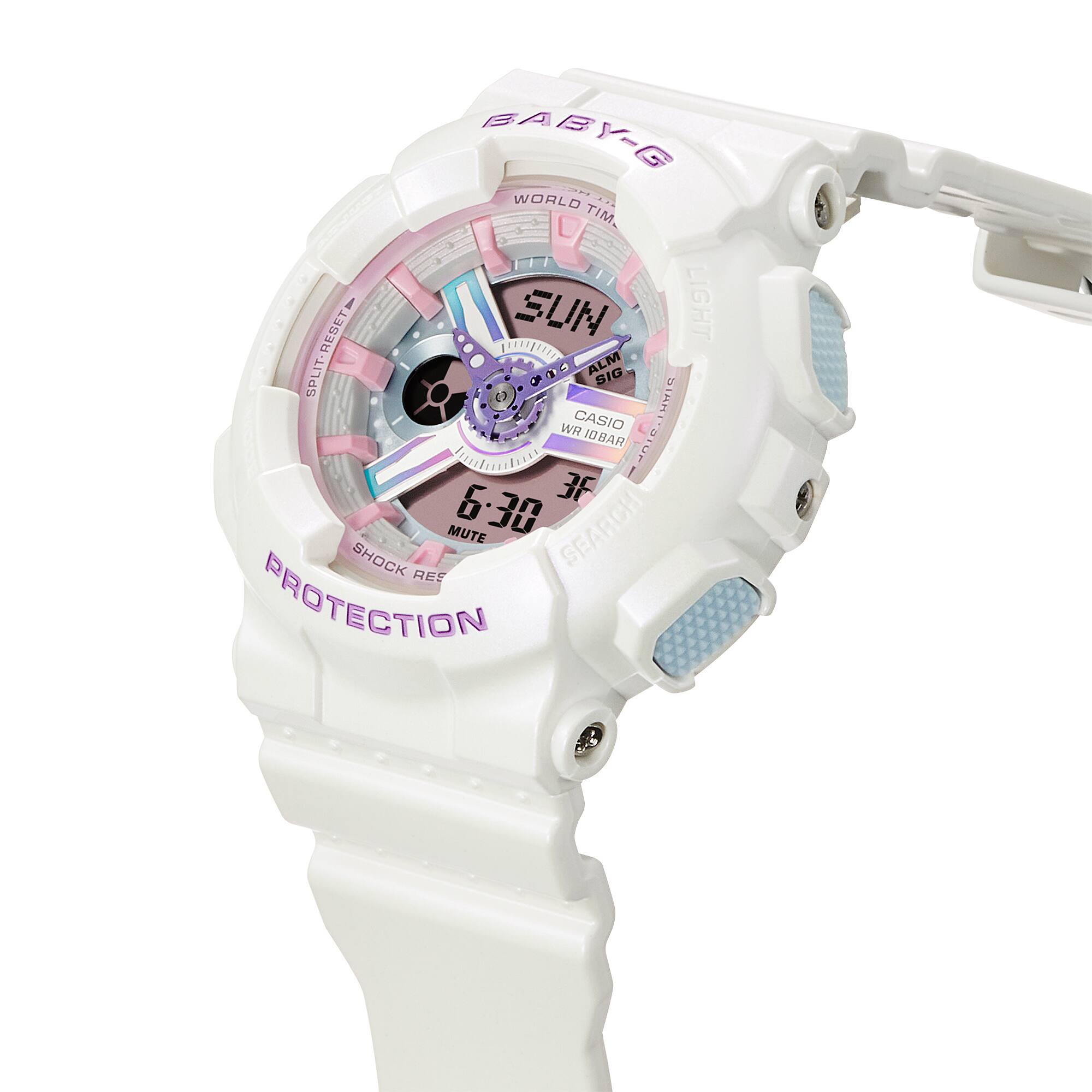 Casio Baby-G Analog-Digital Women's Wristwatch with White Resin Strap and Purple Accents