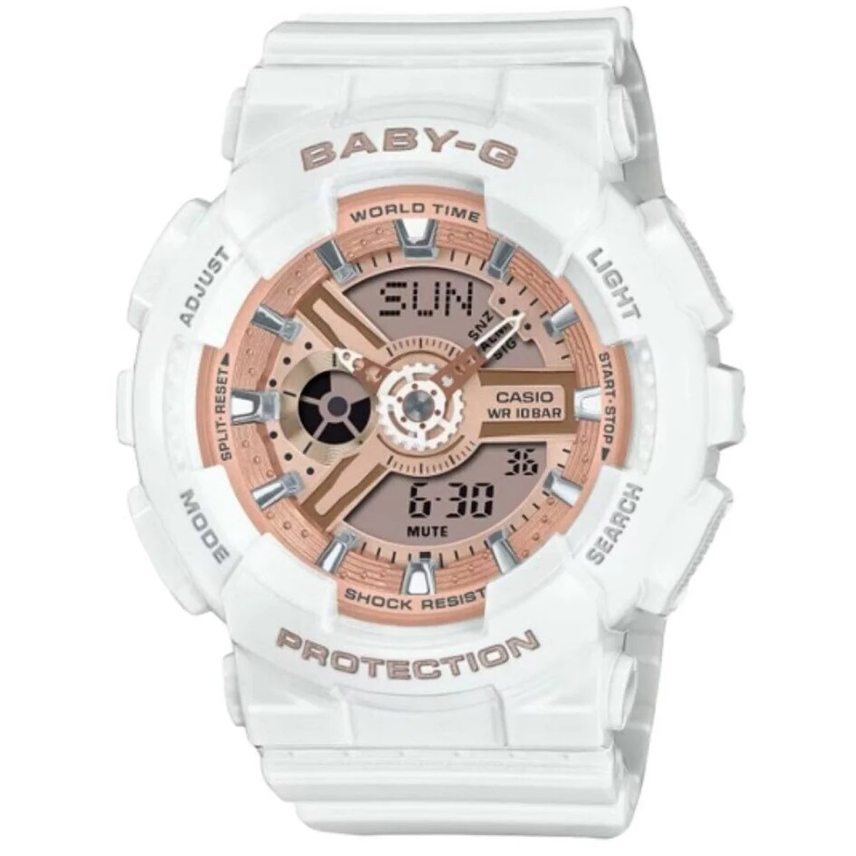 Casio Baby-G Analog-Digital Women's Wristwatch with White Resin Strap and Rose Gold Accents