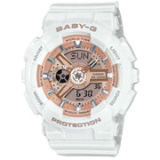 Casio Baby-G Analog-Digital Women's Wristwatch with White Resin Strap and Rose Gold Accents