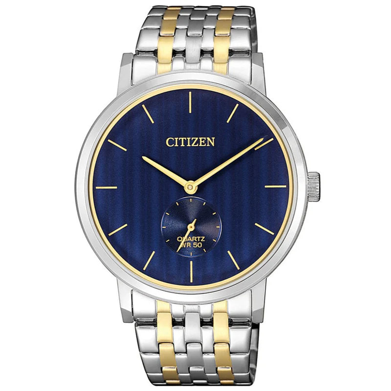 Citizen Men's Quartz Watch with Two-Tone Stainless Steel Bracelet and Blue Dial BE9174-55L