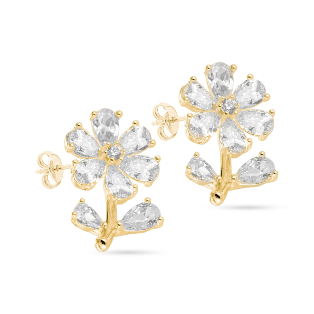 Spring Blossom Earrings – Gold-Plated with Oval White Zircon Stones

