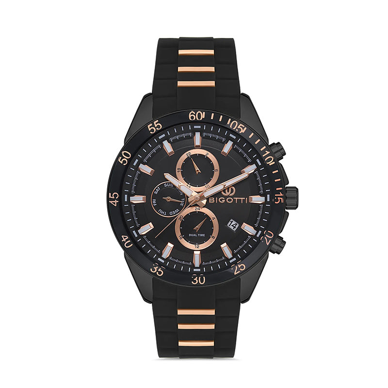 BG.1.10399-3 – Bigotti Men's Chronograph Watch with Black Strap and Rose Gold Accents