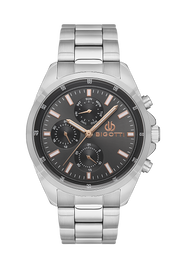 ساعة يد رجالية بيغوتي – ستانلس ستيل فضي بميناء رمادي وعدادات متعددة