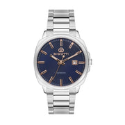 Men’s wristwatch from Bigotti with a metal strap and a deep blue dial featuring a date window.

