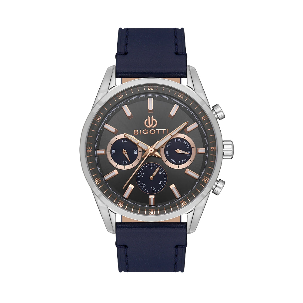 Bigotti Milano Men's Navy Leather Strap Watch - BG.1.10490-5