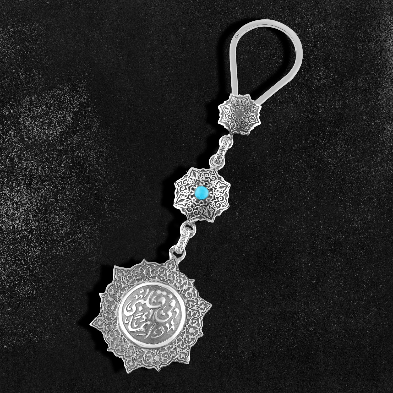 "In My Heart Always" Love Keychain – Egyptian Silver 800 with Turquoise Stone