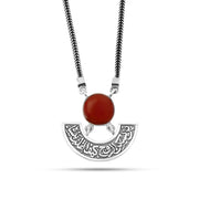 Silver necklace with an Arabic design (He who lives in the soul, how can the heart forget him?) (Your presence is the paradise of this world)