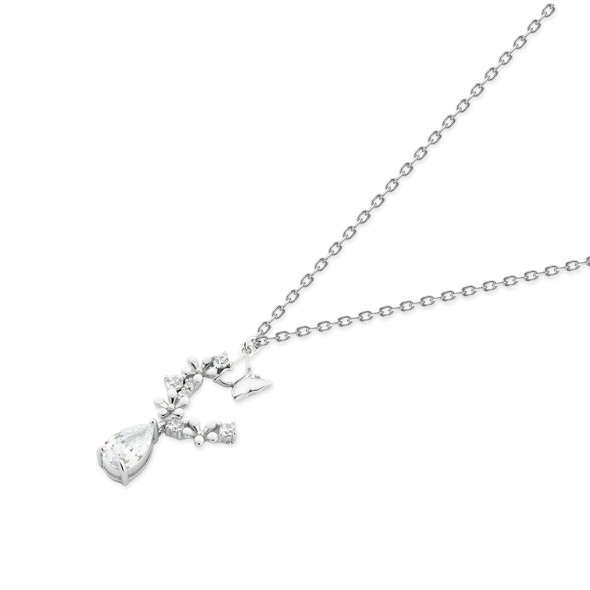 عقد فضة عيار 925 بتصميم فراشة مع فص لامع