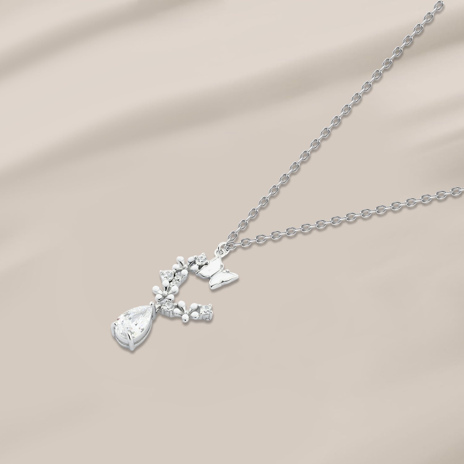 925 silver butterfly design necklace with a sparkling stone