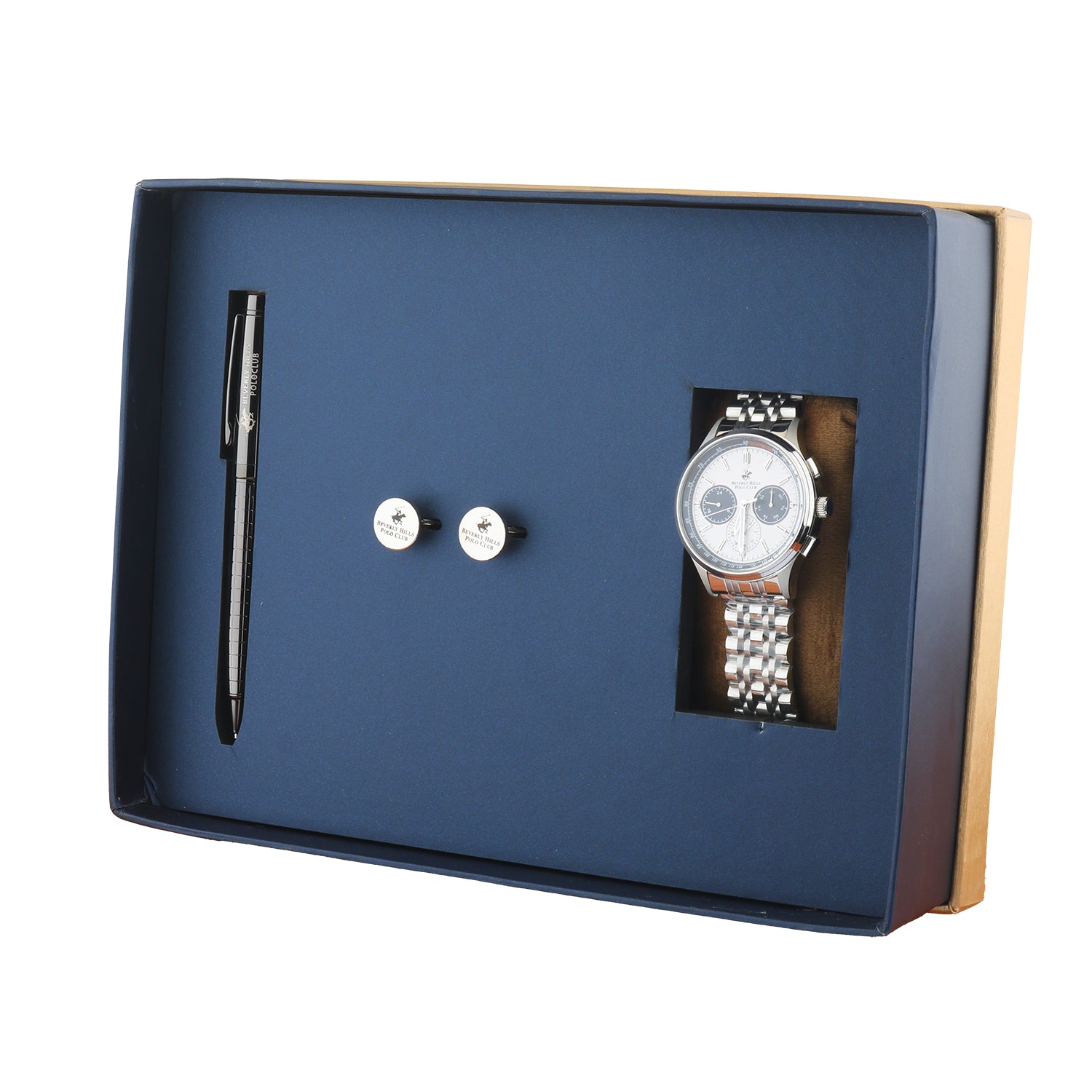 Beverly Hills Polo Club Men’s Analog Set , Silver Dial, Silver Strap – BP3556X.330