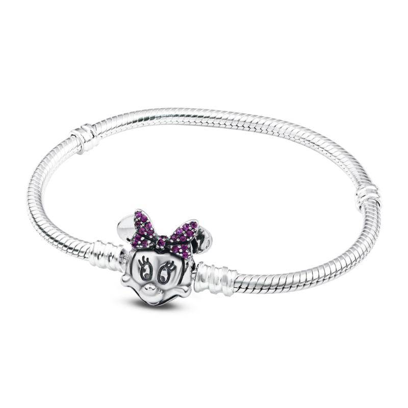 BPAN8 - 925 Sterling Silver Charm Bracelet with Minnie Mouse Clasp