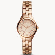 ساعة فوسيل للنساء بسوار من الستانلس ستيل المطلي باللون الذهبي الوردي وميناء مرصع بالكريستال BQ1571