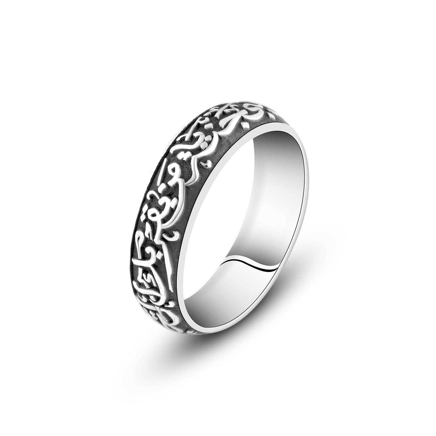 دبلة رجالي فضة عيار 925 مزخرفة بتصميم عربي