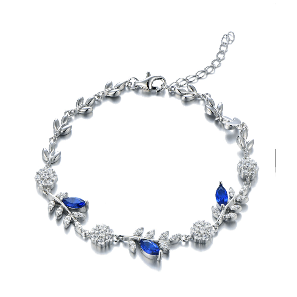 انسيال فضة عيار 925 بتصميم ورق الشجر بحجر أزرق