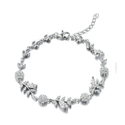 925 silver bracelet with leaf design, adorned with zircon stones