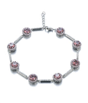 925 sterling silver bracelet plated with platinum, adorned with pink zircon stones