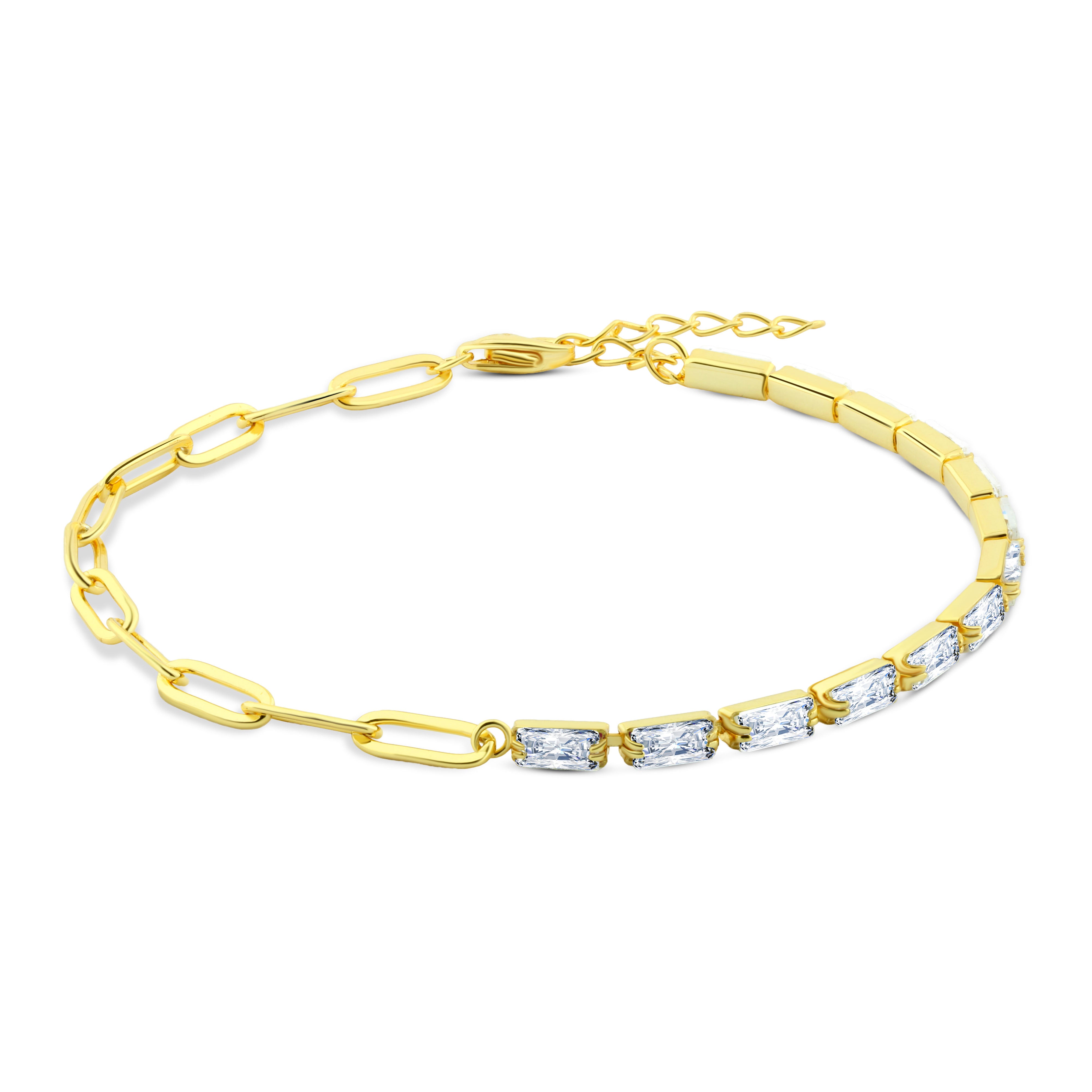 إنسيال فضة 925 مطلي ذهب بحبات مستطيلة لامعة