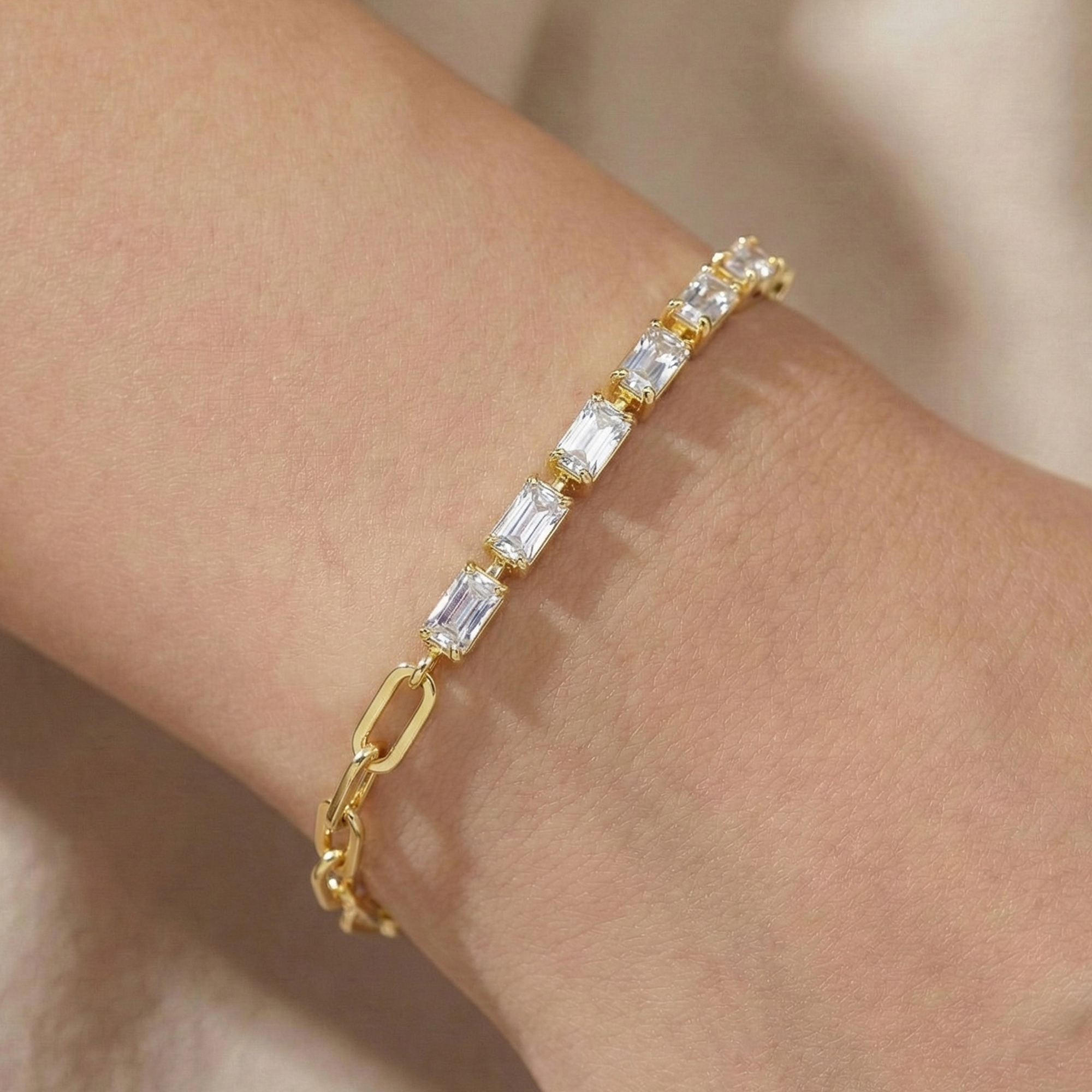 Gold-Plated 925 Silver Bracelet with Shiny Rectangular Beads
