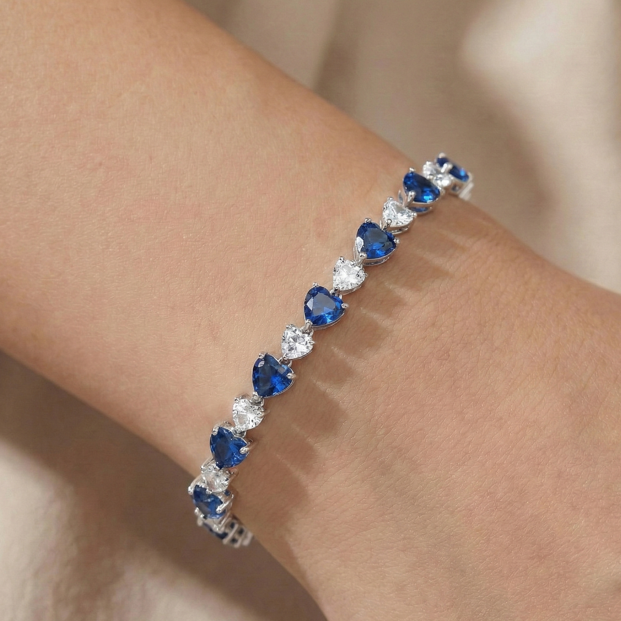 Blue Zircon Heart Bracelet – 925 Silver