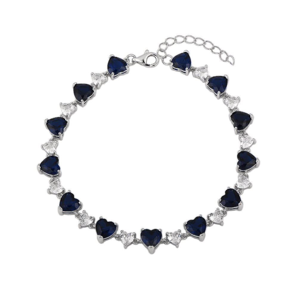 إنسيال قلوب زركون أزرق وأبيض – فضة عيار 925
