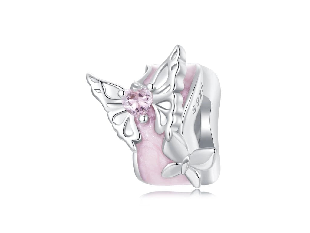 Pink Butterfly Charm - 925 Sterling Silver