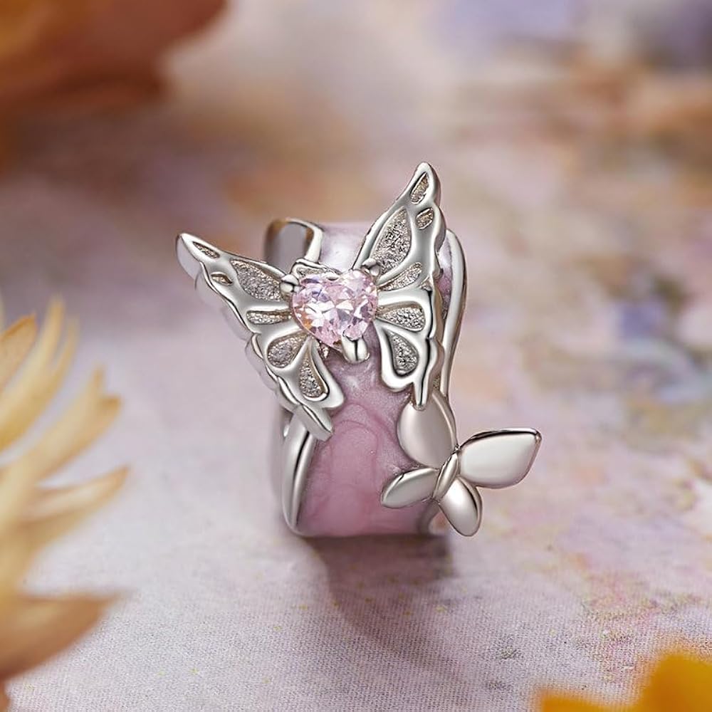 Pink Butterfly Charm - 925 Sterling Silver