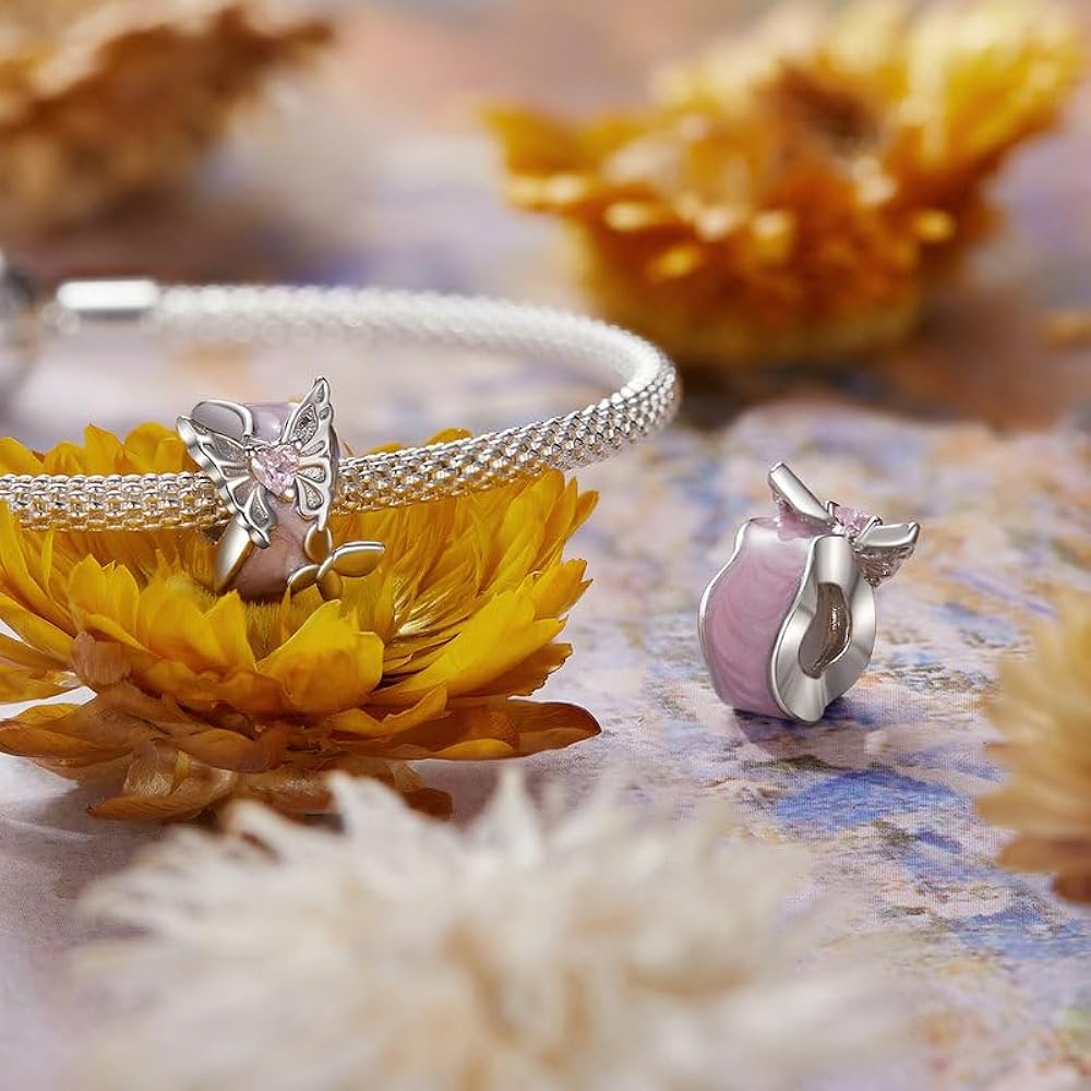 Pink Butterfly Charm - 925 Sterling Silver