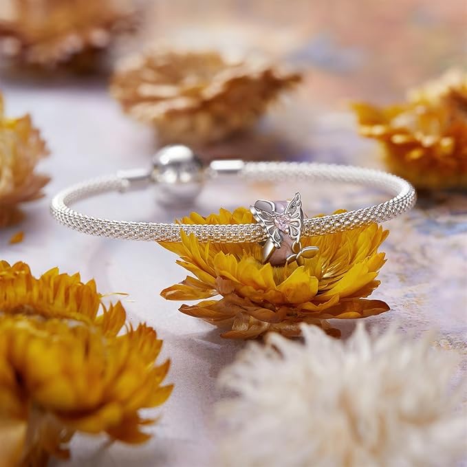 Pink Butterfly Charm - 925 Sterling Silver