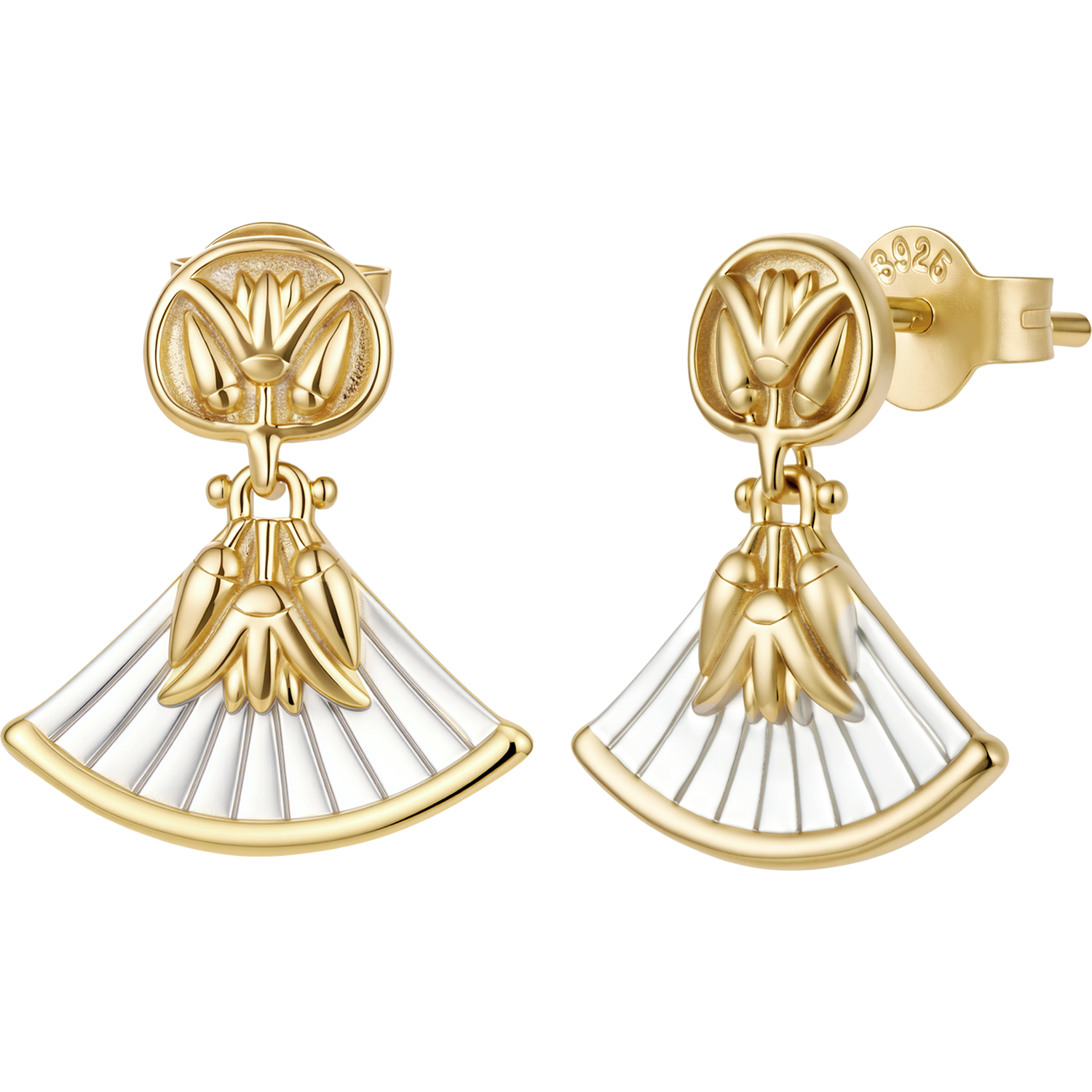 925 Silver Ancient Egyptian Lotus Flower Earrings Gold Plated