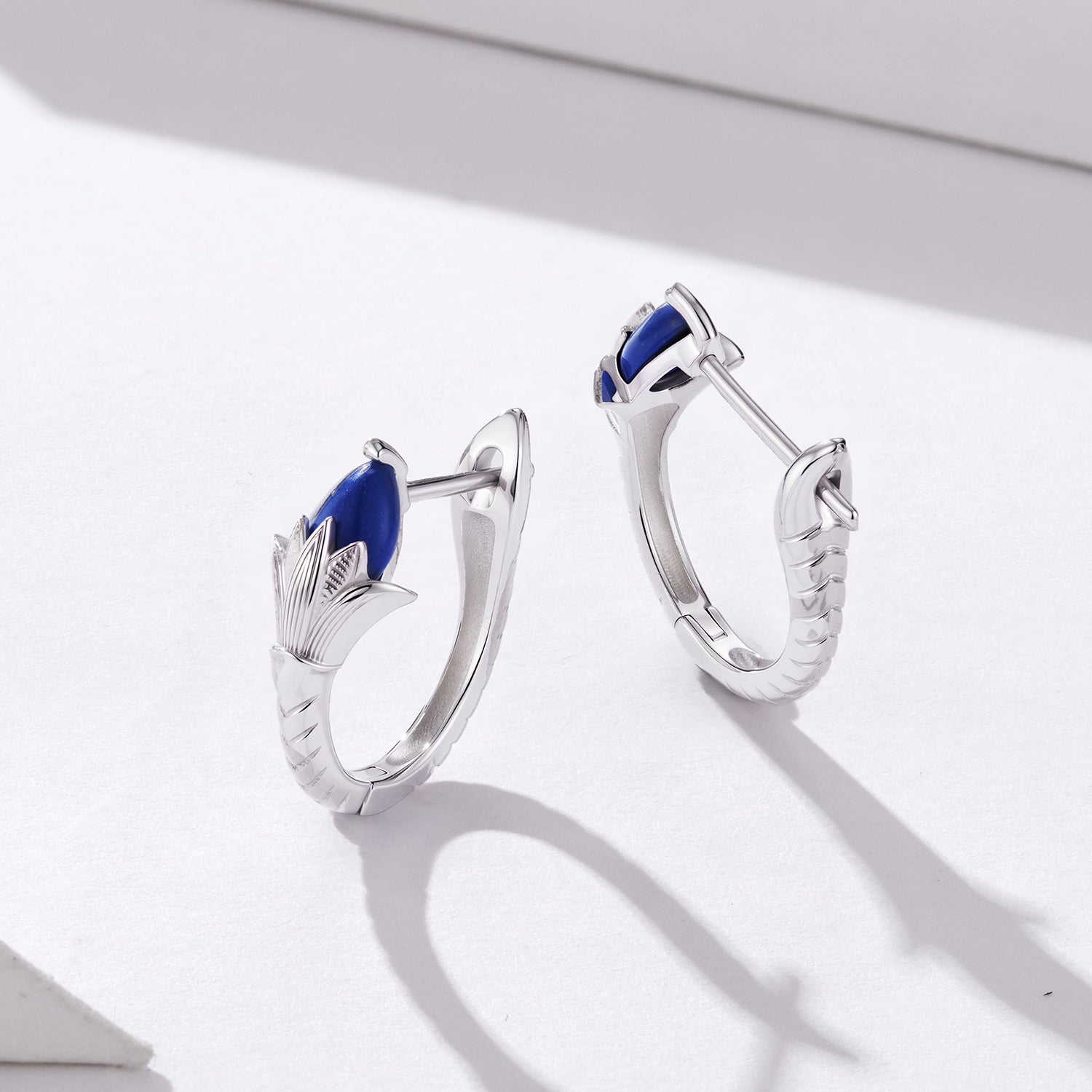 925 Silver Ancient Egyptian Lotus Flower Earrings with Blue Stone