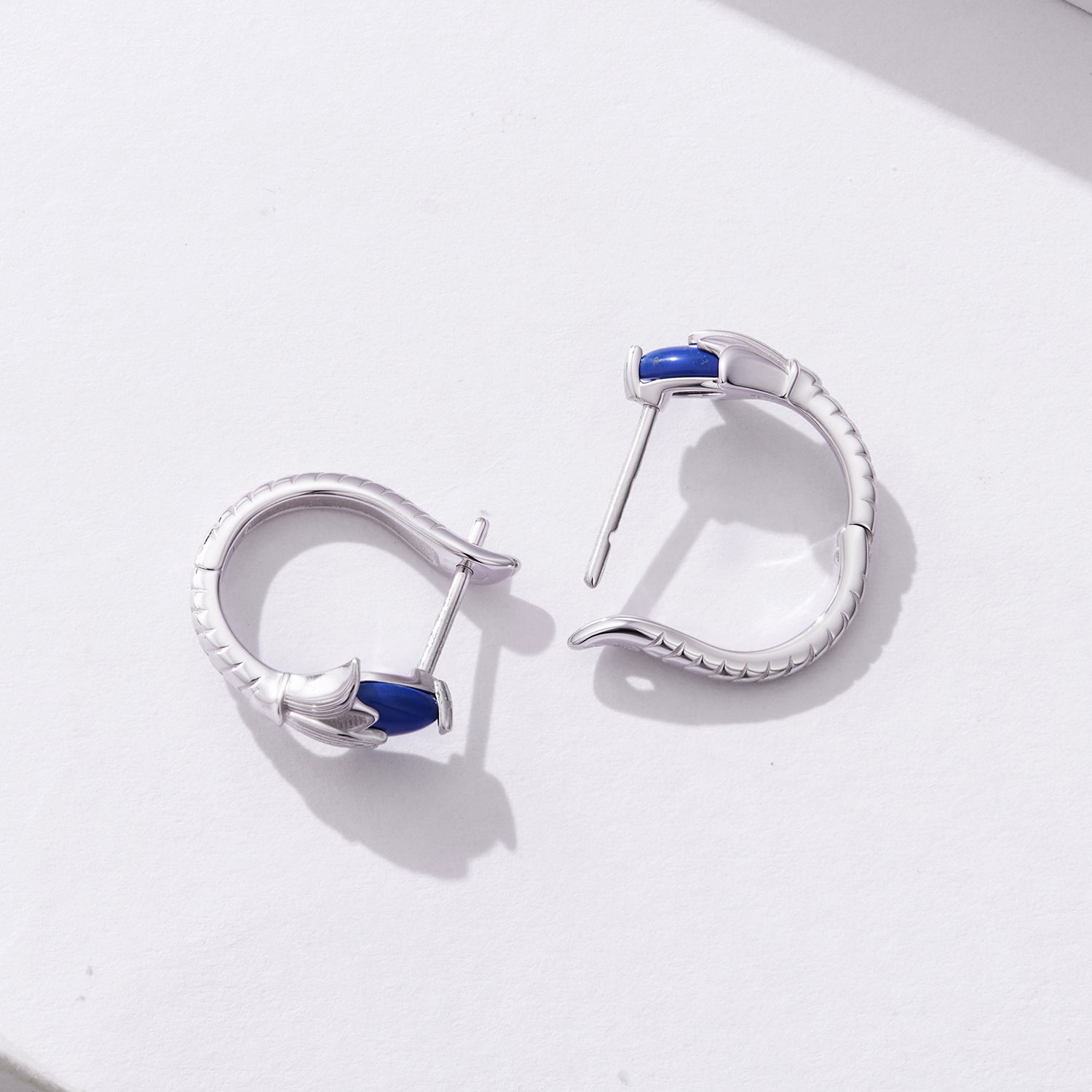 925 Silver Ancient Egyptian Lotus Flower Earrings with Blue Stone