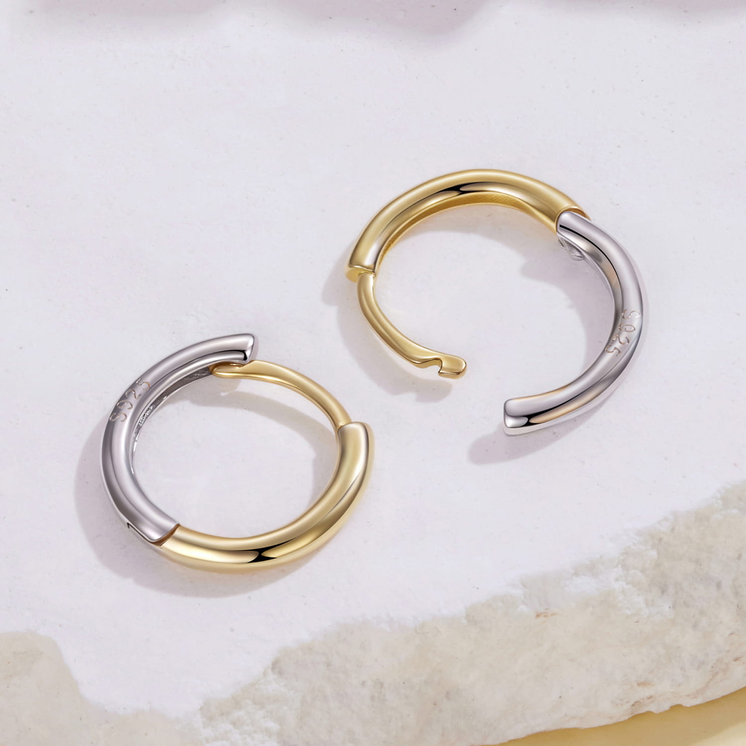 حلق فضة عيار 925 دائري سادة فضي وذهبي