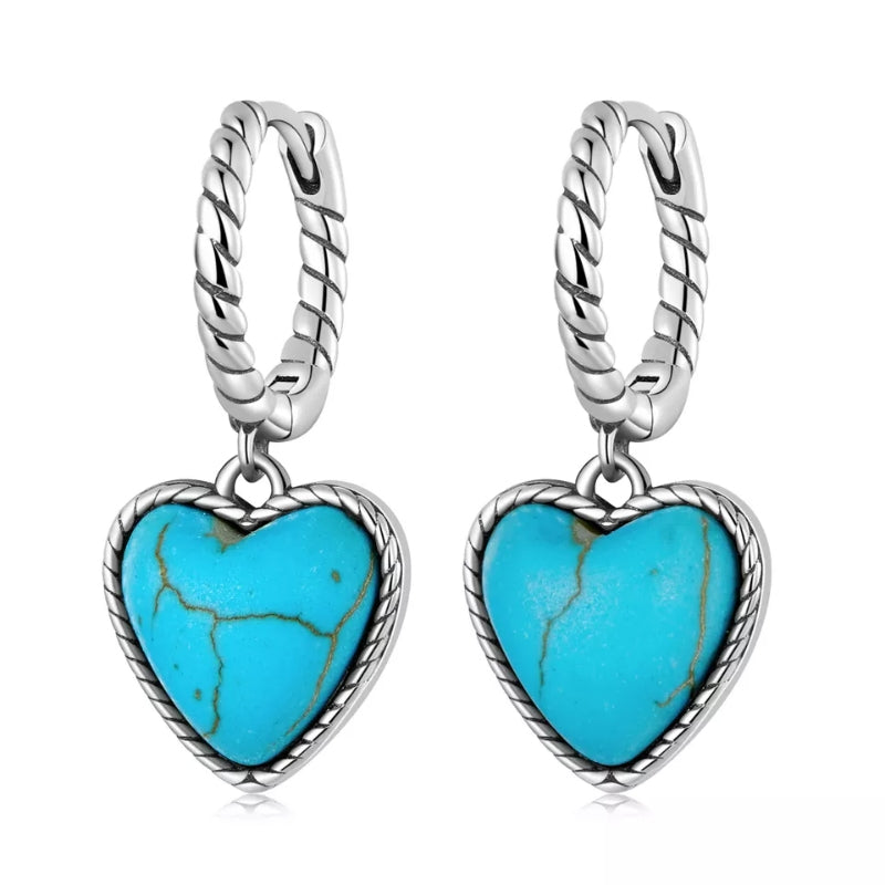 BSE589 - 925 Sterling Silver Hoop Earrings with a Heart Charm