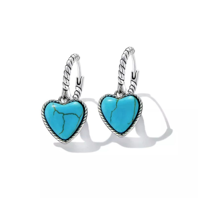 BSE589 - 925 Sterling Silver Hoop Earrings with a Heart Charm